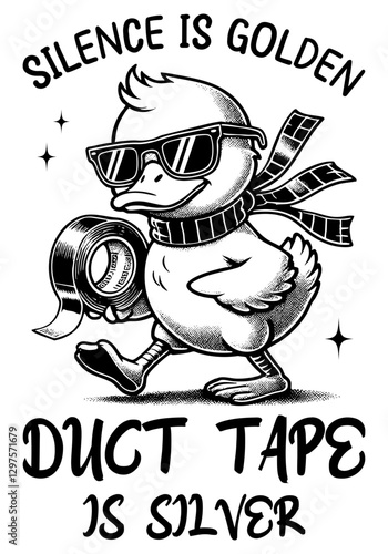 Duck is holding a roll of duct tape in his hand.