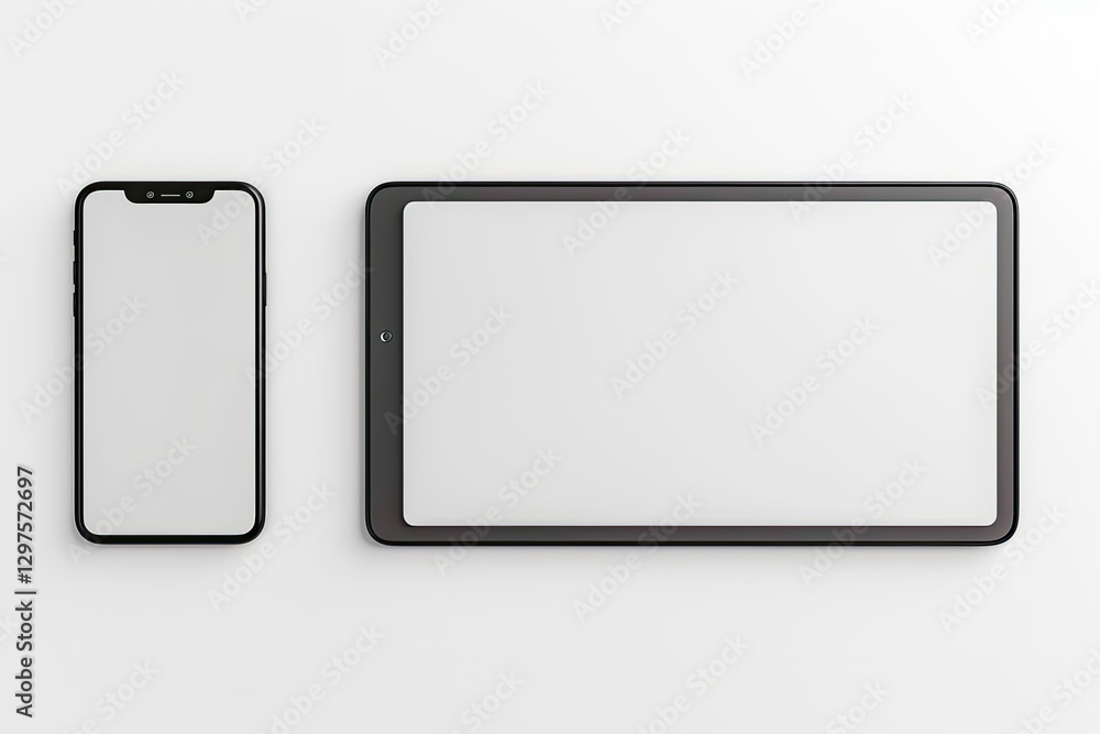 Flawless Picture of Tablet and Mobile Phone Set Mockup Isolated on White 3D Render Flawless Picture of Tablet and Mobile Phone Set Mockup Isolated on White 3D Render