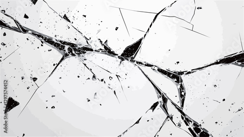 A high-contrast monochrome close-up shot of a cracked surface. The image is predominantly white, with a network of black cracks spreading across the frame. The cracks vary in width and direction,