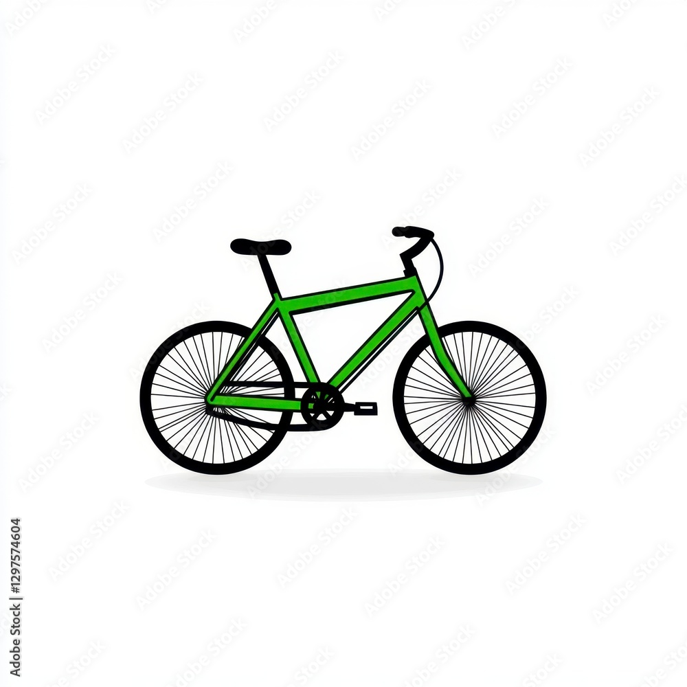 Green bicycle illustration on white background, simple line art style, two wheels, shadow below. Eco friendly transportation concept Green bicycle illustration on white background, simple line art style, two wheels, shadow below. Eco friendly transportation concept