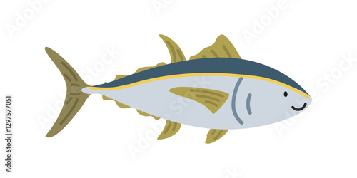 Tuna cartoon clipart. Cute tuna (Thunnini) vector illustration. Animal in flat style. Sea animals concept isolated on white background