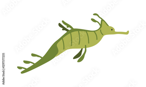 Common seadragon cartoon clipart. Cute common seadragon (Phyllopteryx taeniolatus) vector illustration. Animal in flat style. Sea animals concept isolated on white background