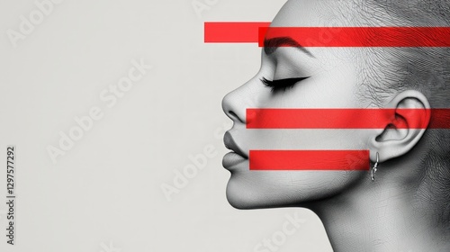 Abstract AI Portrait  Woman s Face with Bold Red Stripes