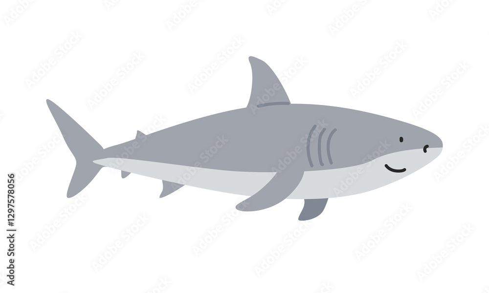 Great white shark cartoon clipart. Cute great white shark (Carcharodon carcharias) vector illustration. Animal in flat style. Sea animals concept isolated on white background Great white shark cartoon clipart. Cute great white shark (Carcharodon carcharias) vector illustration. Animal in flat style. Sea animals concept isolated on white background