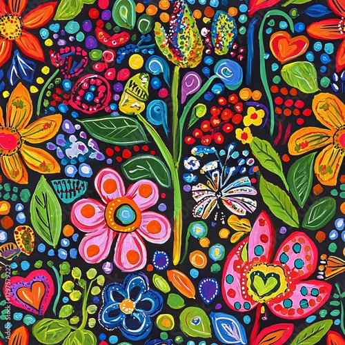 Wallpaper Mural Vibrant Floral Fiesta A Hand-Painted Black Background Textile Design Torontodigital.ca