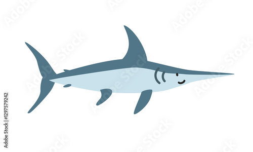 Swordfish cartoon clipart. Cute swordfish (Xiphias gladius) vector illustration. Animal in flat style. Sea animals concept isolated on white background