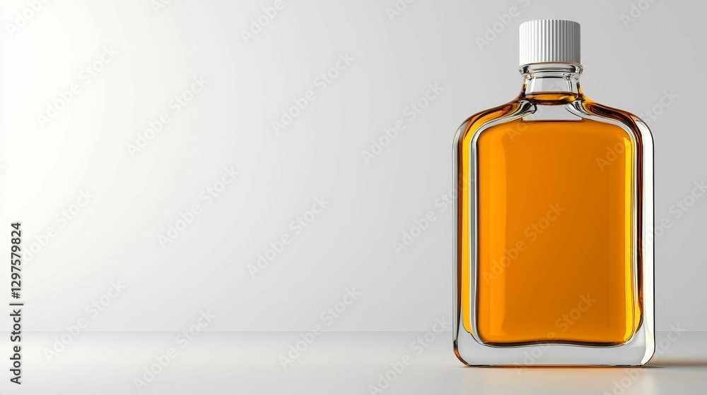 Clear Glass Liquor Bottle Containing Amber Liquid Product Presentation Studio Shot Item Backdrop Clear Glass Liquor Bottle Containing Amber Liquid Product Presentation Studio Shot Item Backdrop