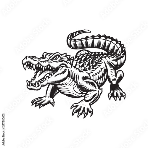 black and white Crocodile Vector Icon
