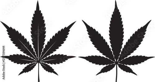 cannabis leaf vector illustration, black-and-white silhouette of a cannabis leaf
