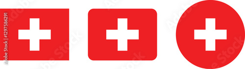 Three variations of the Swiss cross emblem on red backgrounds