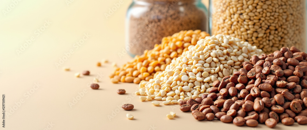 Healthy assortment of various seeds and nuts displayed on a surface Healthy assortment of various seeds and nuts displayed on a surface