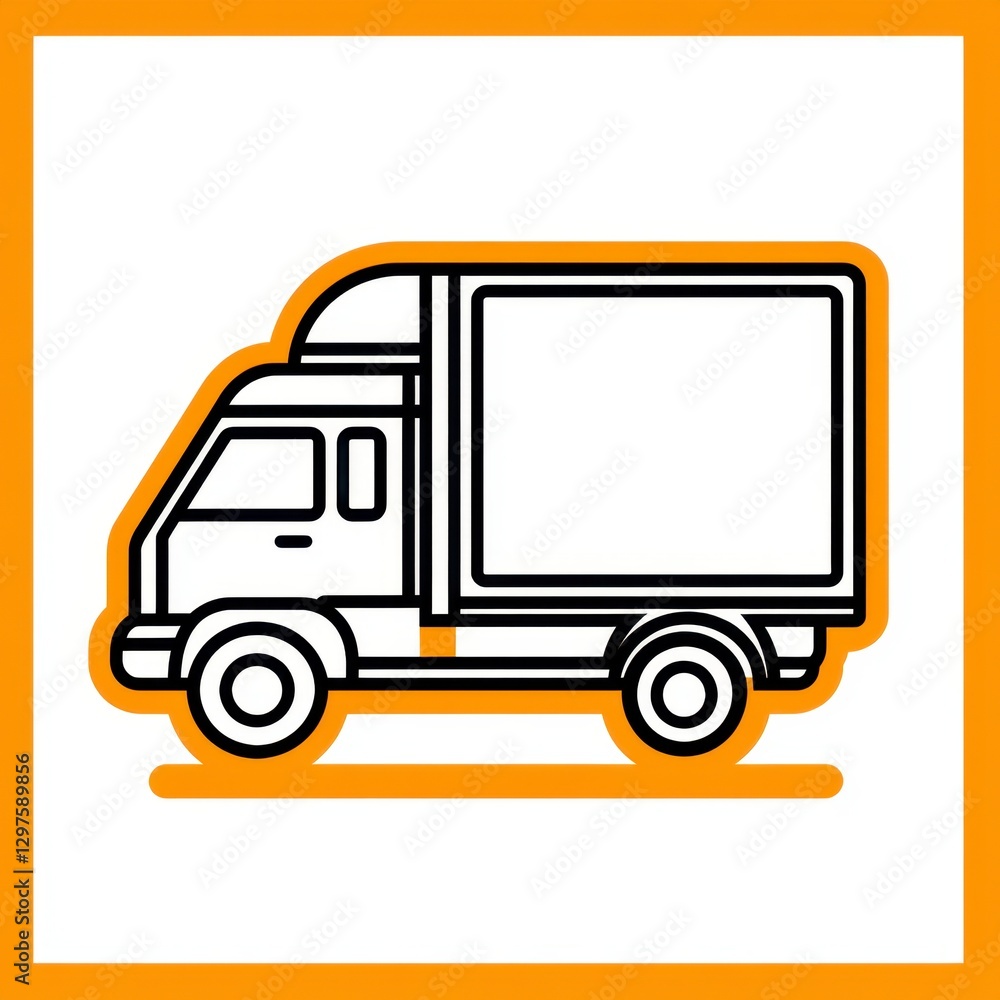 Line art illustration of a delivery truck against an orange background. The truck is depicted in a simple, clean style, with minimal detail Line art illustration of a delivery truck against an orange background. The truck is depicted in a simple, clean style, with minimal detail