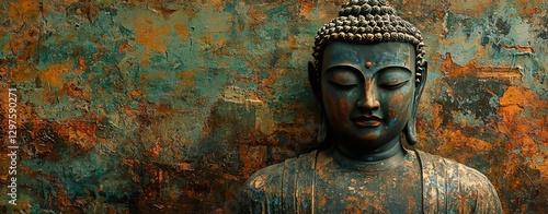 Serene Buddha Statue Against a Textured Background