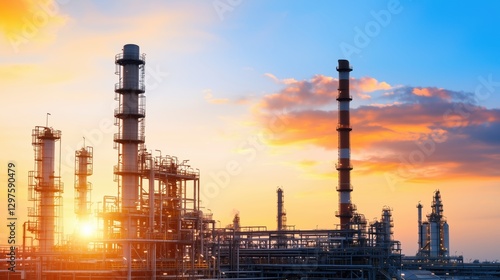 Wallpaper Mural Industrial Oil Refinery at Sunset with Vibrant Sky Showcasing Modern Technology and Infrastructure in an Urban Environment Torontodigital.ca