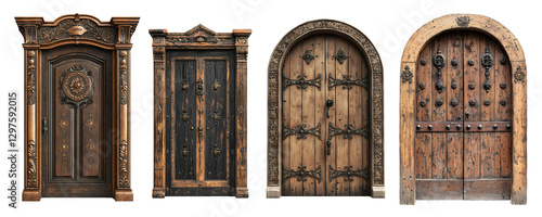 Obraz na płótnie An ornate wooden door with intricate carvings and decorative columns. The design features classical architectural elements. w salonie