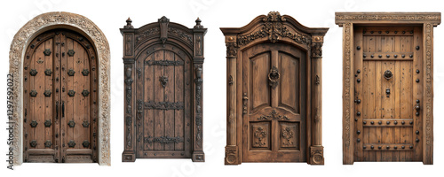 Obraz na płótnie An ornate wooden door with intricate carvings and decorative columns. The design features classical architectural elements. w salonie
