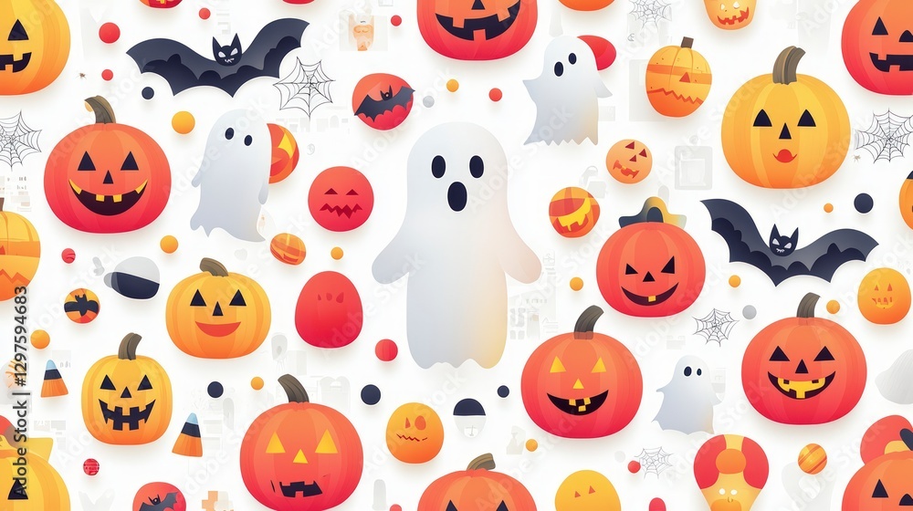 Spooky Halloween Seamless Pattern Pumpkins Bats Ghosts Spooky Halloween Seamless Pattern Pumpkins Bats Ghosts