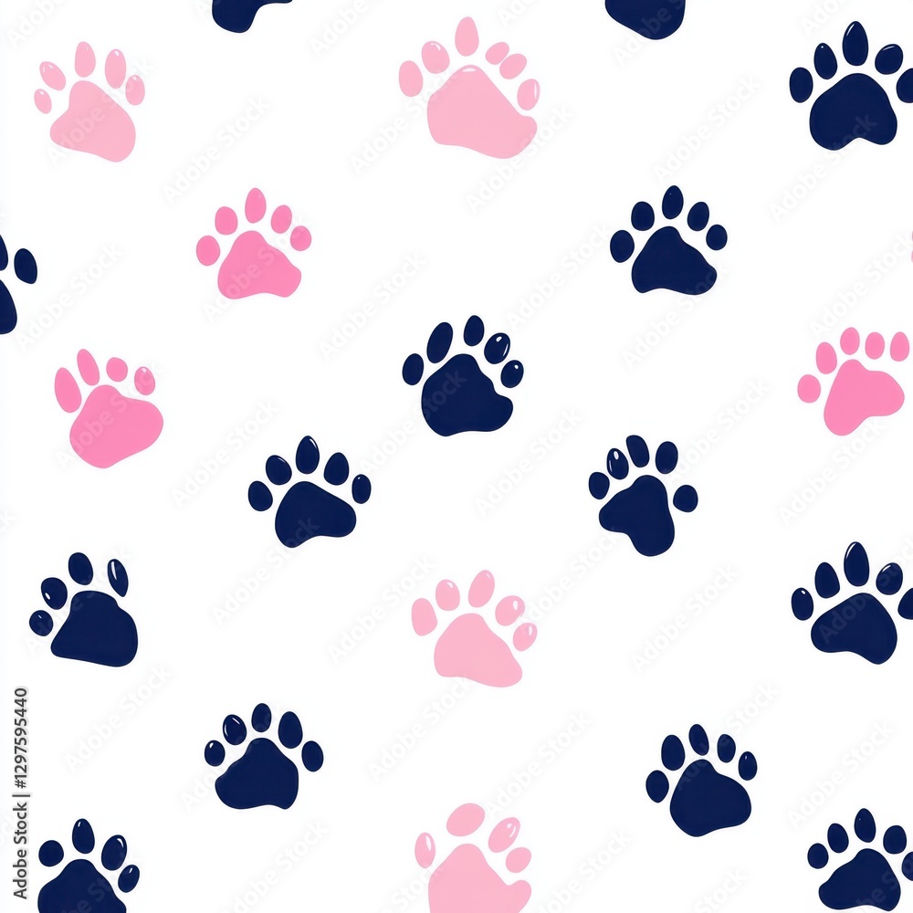 Fototapeta premium Pink and Navy Blue Paw Prints Pattern