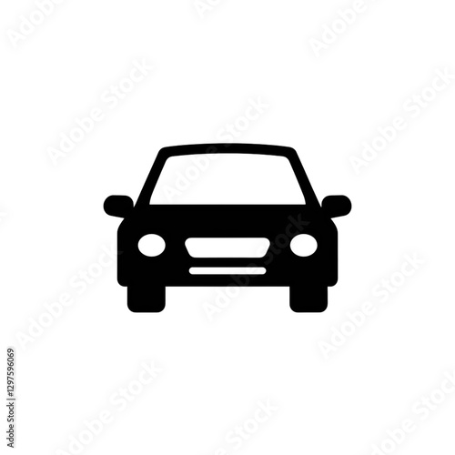 Simple black car icon, front view, transparent background, transportation symbol for web and app design.