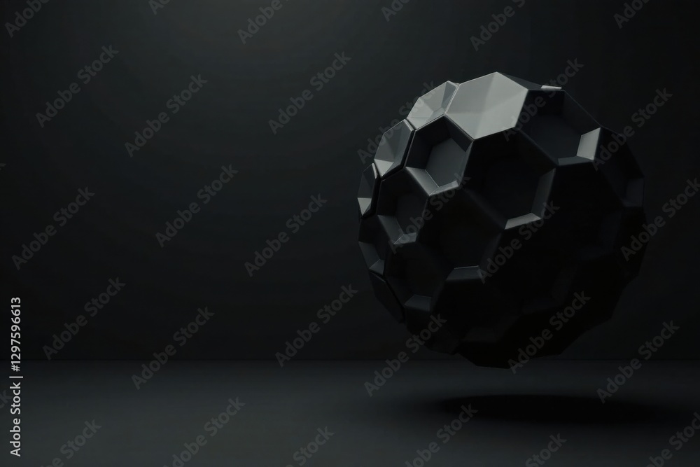 Fototapeta premium Abstract Dark Sphere with Geometric Facets in Minimalist Setting