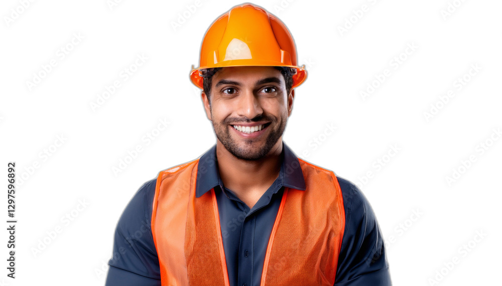 Portrait of a smiling construction worker wearing helmet with happy face Portrait of a smiling construction worker wearing helmet with happy face