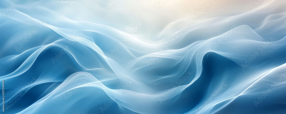 Flowing Waves of Deep Blue Elegance in Soft Light, Generative AI Flowing Waves of Deep Blue Elegance in Soft Light, Generative AI