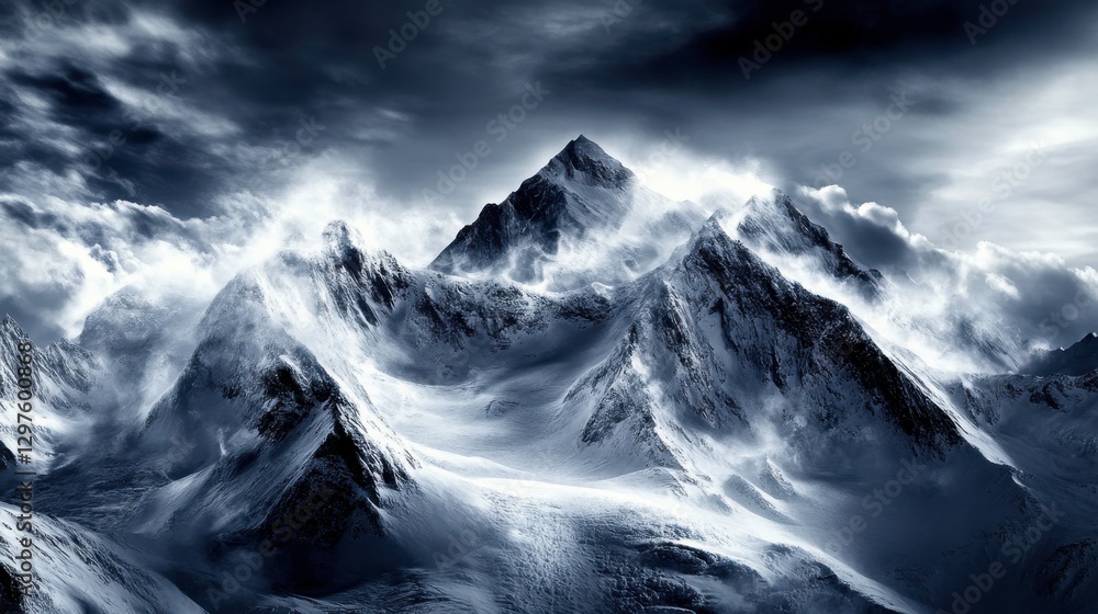 Obraz premium Dramatic Frozen Landscapes with High Contrast Lighting