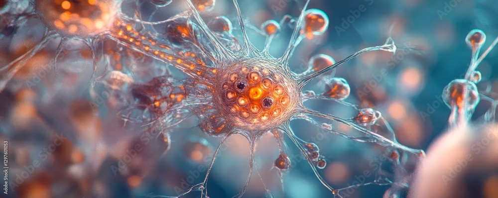 Beauty of a neuron in magnification, Generative AI Beauty of a neuron in magnification, Generative AI