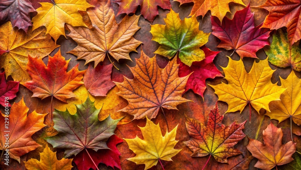 Vibrant Autumn Foliage A Collection of Colorful Maple Leaves in Rich Hues of Red, Orange, Yellow, and Brown, Displaying the Beauty of Seasonal Change Vibrant Autumn Foliage A Collection of Colorful Maple Leaves in Rich Hues of Red, Orange, Yellow, and Brown, Displaying the Beauty of Seasonal Change