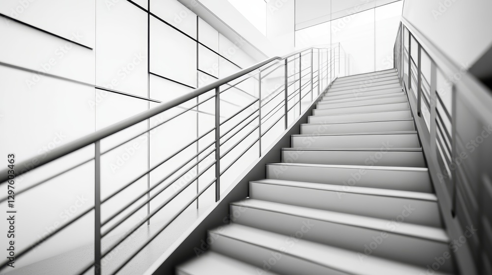 Fototapeta premium Modern interior staircase with sleek design, bright lighting, and minimalist architecture