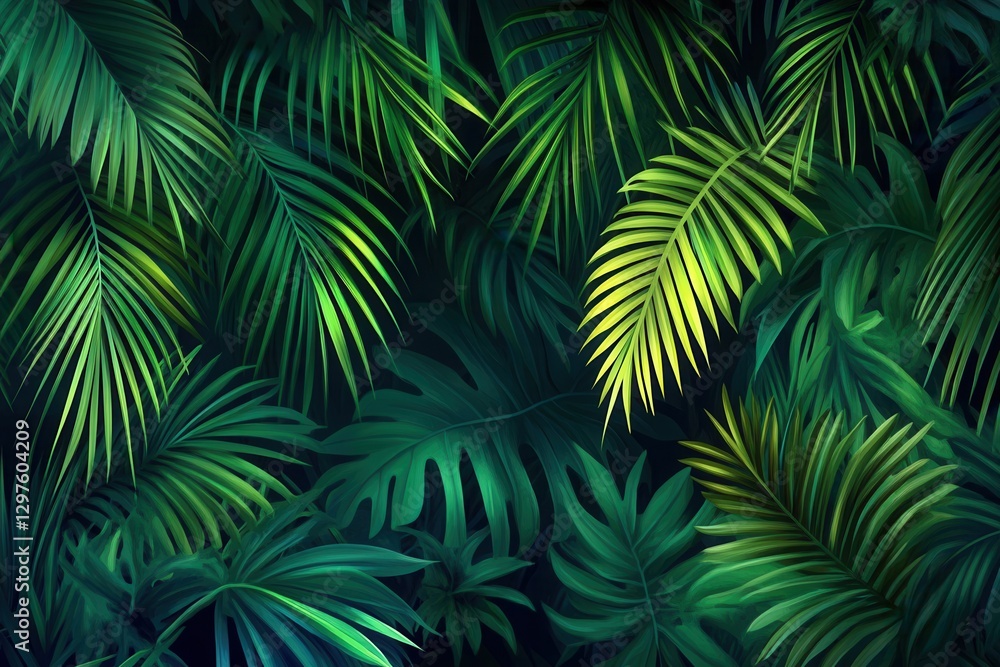 Tropical Palm Leaves Background Lush Dark Green Foliage Design Illustration for Backgrounds and Tropical Palm Leaves Background Lush Dark Green Foliage Design Illustration for Backgrounds and