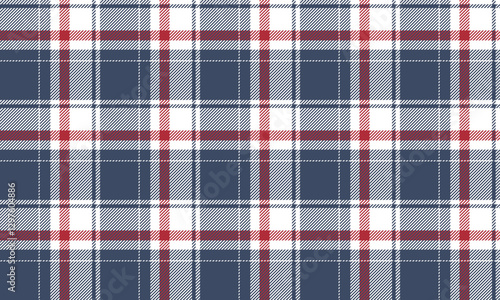 Seamless plaid pattern, blue, white, red, for striking in clothes such as shirts, skirts and pants, adding style and uniqueness to the outfit, vector illustration.