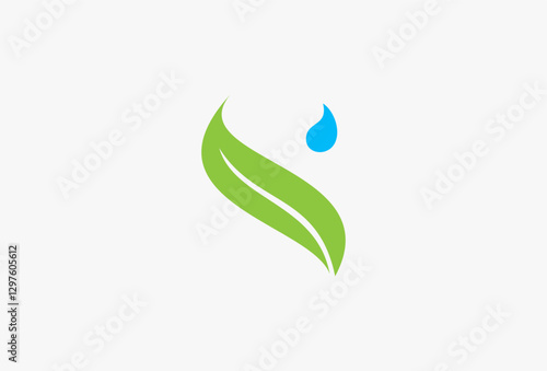 Letter S  Nature Logo. Simple Logotype form of green leaf and water droplet for Branding, Corporate, Company, Business of ecology, natural, organic, environment, bio, plant, life, aqua, splash.