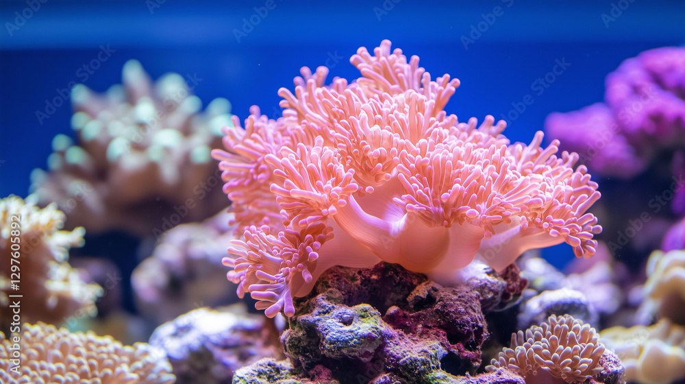 Obraz premium Coral Reef Wonderland: The image is of a vibrant coral reef, showcasing the intricate beauty and diverse ecosystem of marine life.