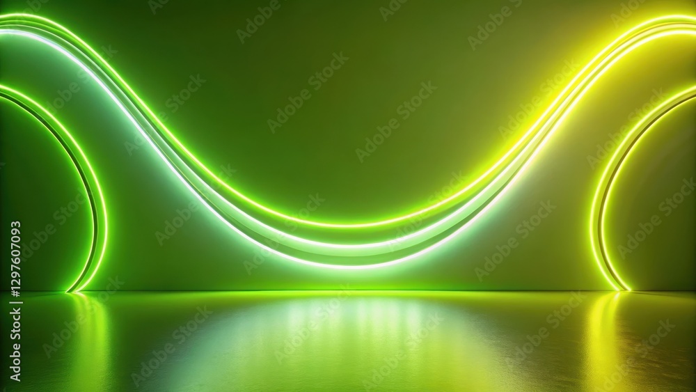 Obraz premium Soft glow of luminescent curves against a modern lime backdrop, neon, vibrant, neon, vibrant, abstract, geometric, modern