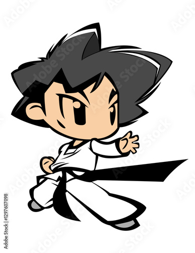 Martial arts taekwondo player black belt kid illustration character