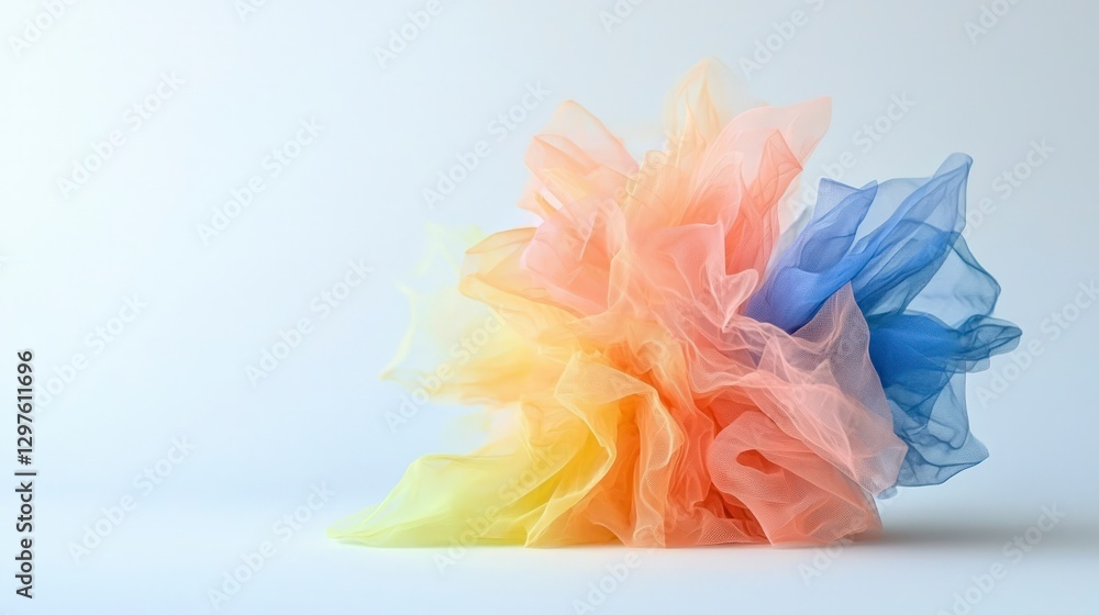 Obraz premium Pastel Tulle Fabric Swirl Abstract Background Soft Colors Textured Design Rainbow Hues