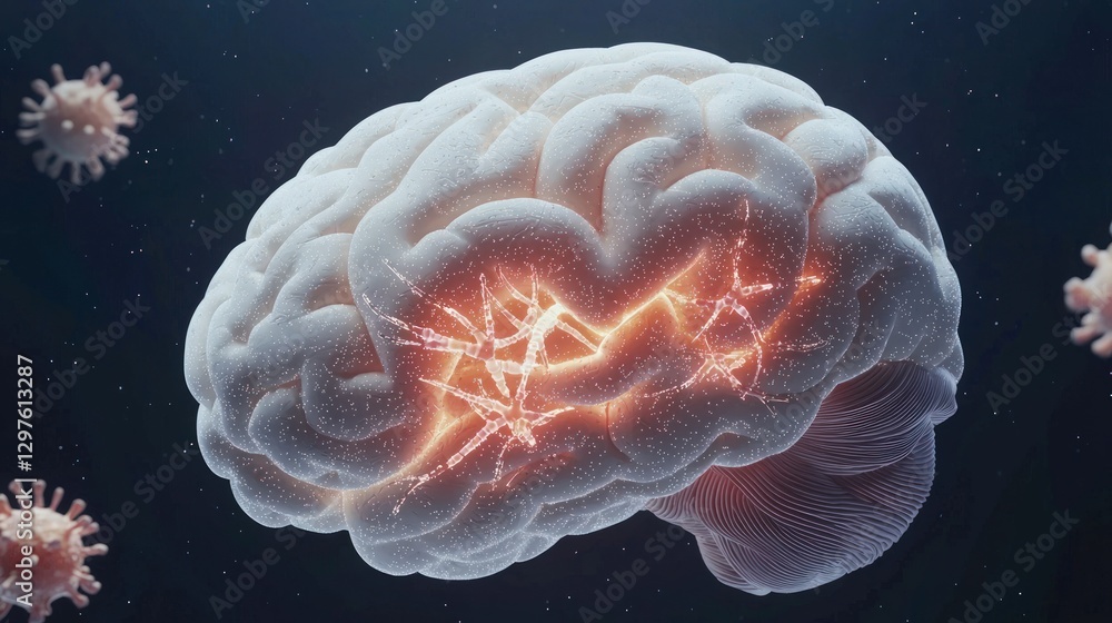 Obraz premium Glowing Brain Neurons Synapses Neural Network Mental Health Mind Cognitive Function