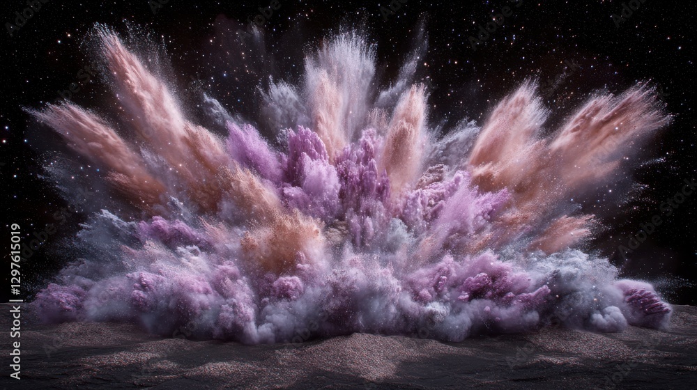 Fototapeta premium Colorful Explosion of Dust and Particles Against Dark Background