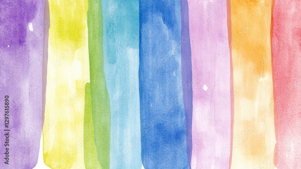 Naklejka premium Vibrant watercolor rainbow stripes background. Spectrum of colors painted in vertical lines. Colorful abstract art texture. Ideal for design