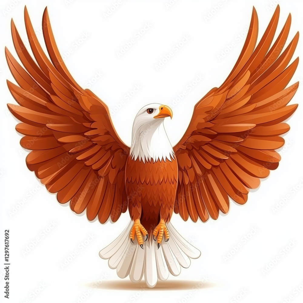 Obraz premium Majestic Eagle with Outstretched Wings Flying Against White Background