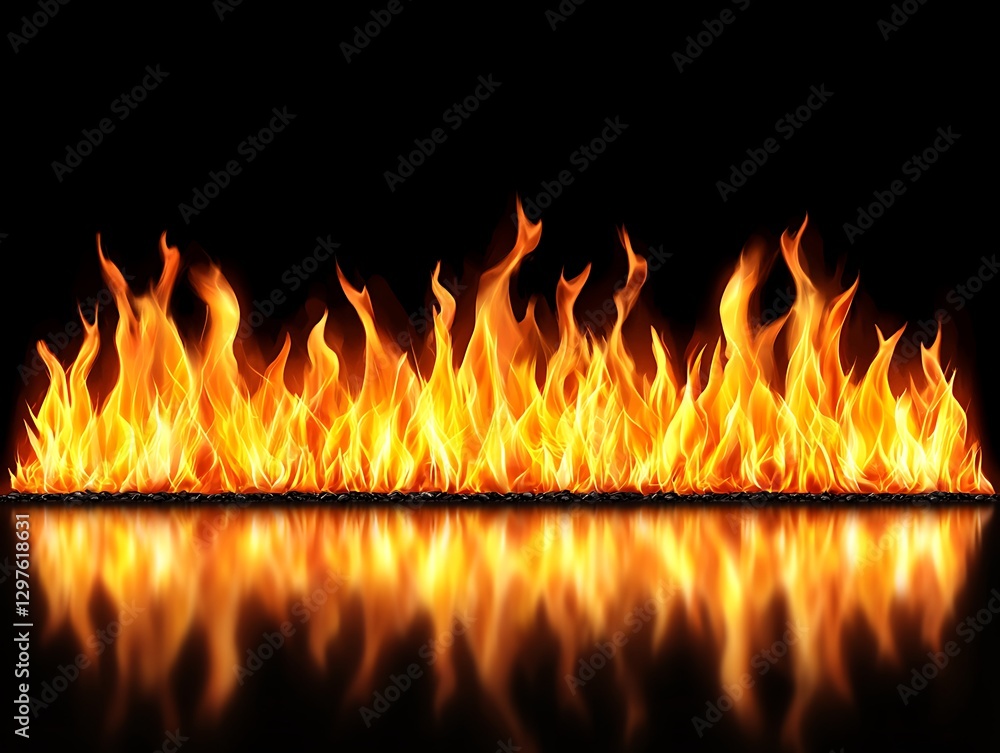 Naklejka premium Fiery flames reflect, dark background