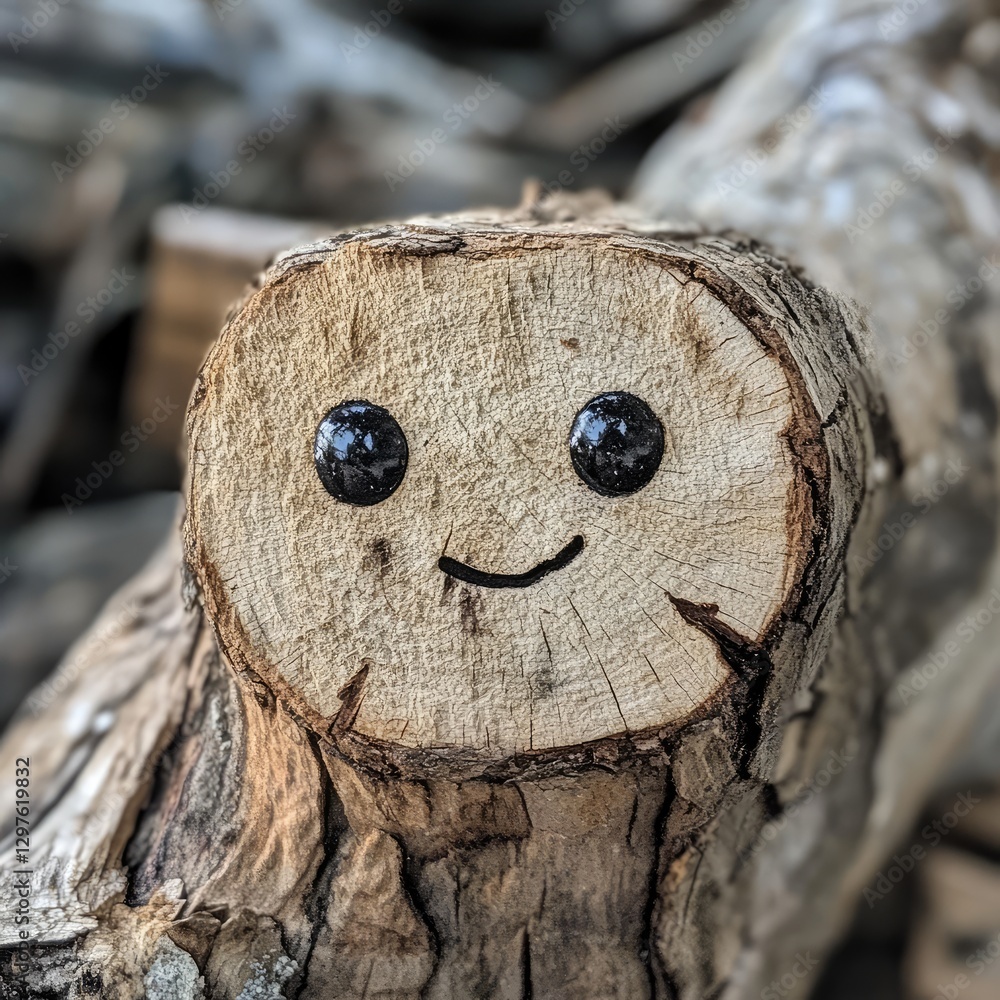 Obraz premium A smiling log end with eyes and a happy facial expression