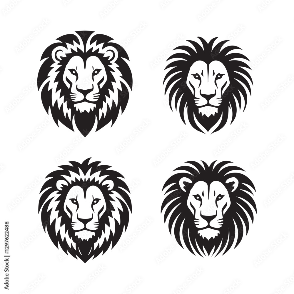 Fototapeta premium Four Tribal Lion Head silhouette vector Logos 