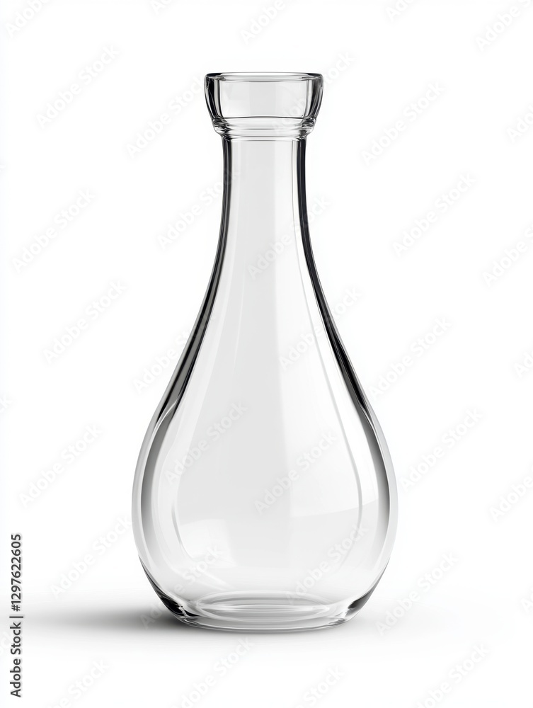 Clear glass decanter with a teardrop shape, photographed against a white background. The image shows the decanter's clear glass and elegant form Clear glass decanter with a teardrop shape, photographed against a white background. The image shows the decanter's clear glass and elegant form