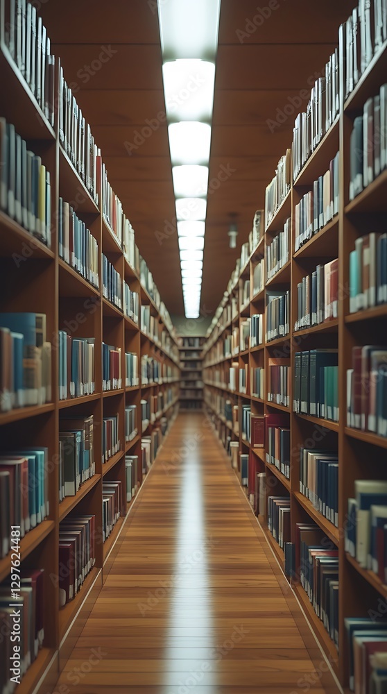 A vast library with towering wooden bookshelves stretching into the distance, illuminated by soft overhead lighting, creating a warm and intellectual atmosphere.
A vast library with towering wooden bookshelves stretching into the distance, illuminated by soft overhead lighting, creating a warm and intellectual atmosphere.