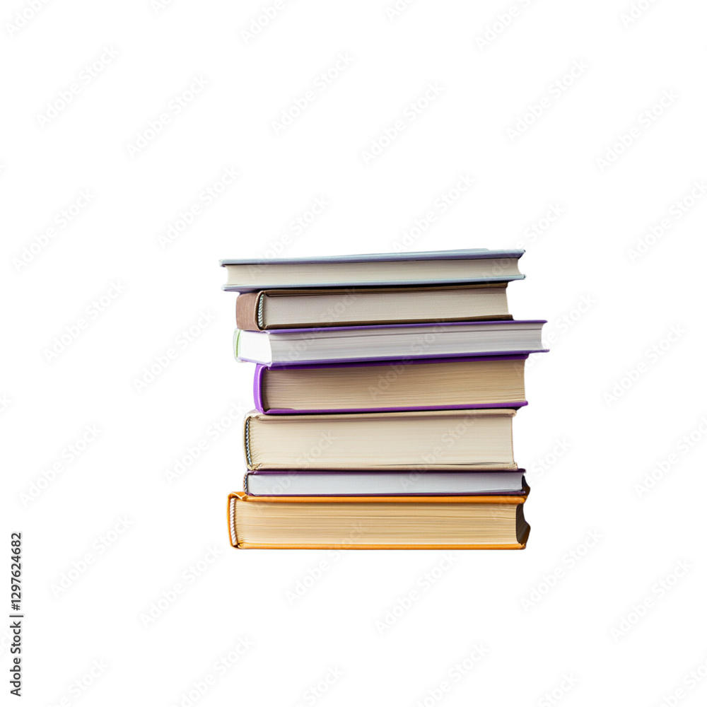 Stack of colorful books with varying spine designs, perfect for any library Stack of colorful books with varying spine designs, perfect for any library