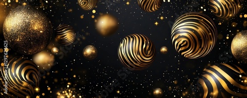 Gold and Black Geometric Orbs on Dark Background