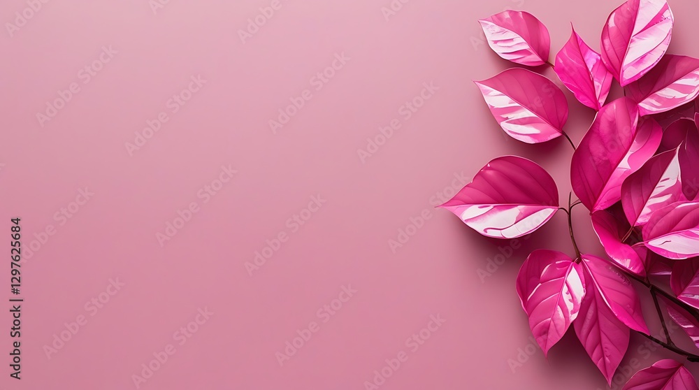 Elegant composition of vibrant pink leaves arranged on a soft pink background, creating a stylish and minimalist aesthetic with a monochromatic theme, ideal for modern design and decor.
Elegant composition of vibrant pink leaves arranged on a soft pink background, creating a stylish and minimalist aesthetic with a monochromatic theme, ideal for modern design and decor.