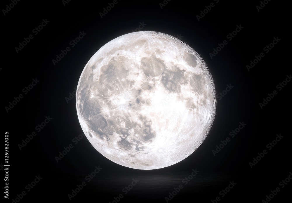 Obraz premium Full moon in night sky, bright, glowing, celestial body, craters and shadows visible, dark background, lunar surface details, space, astronomy, night
